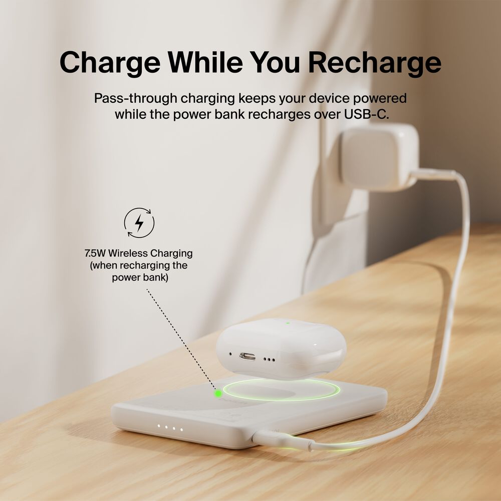 Slim Magnetic Power Bank 5K, White, hi-res